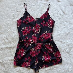 La Vie En Rose Floral Satin Romper Black Red Cami Lingerie Sleepwear XL